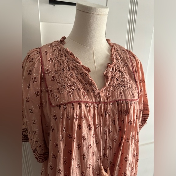 Cleobella Sybil Pink Floral Puff Short Sleeve Lined Babydoll Mini Dress Size L - Picture 5 of 14